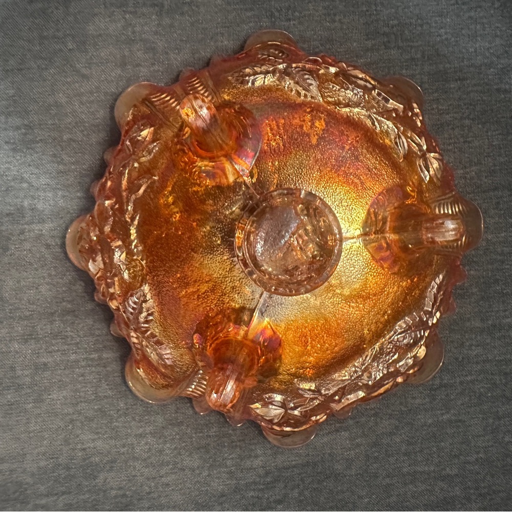 Imperial Glass Lustre Rose Iridescent Marigold Carnival Footed Bowl 8" Signed - Picture 3 of 4